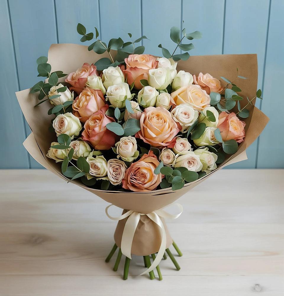 Букет цветов из: Альстромерии и Розы в Рамони