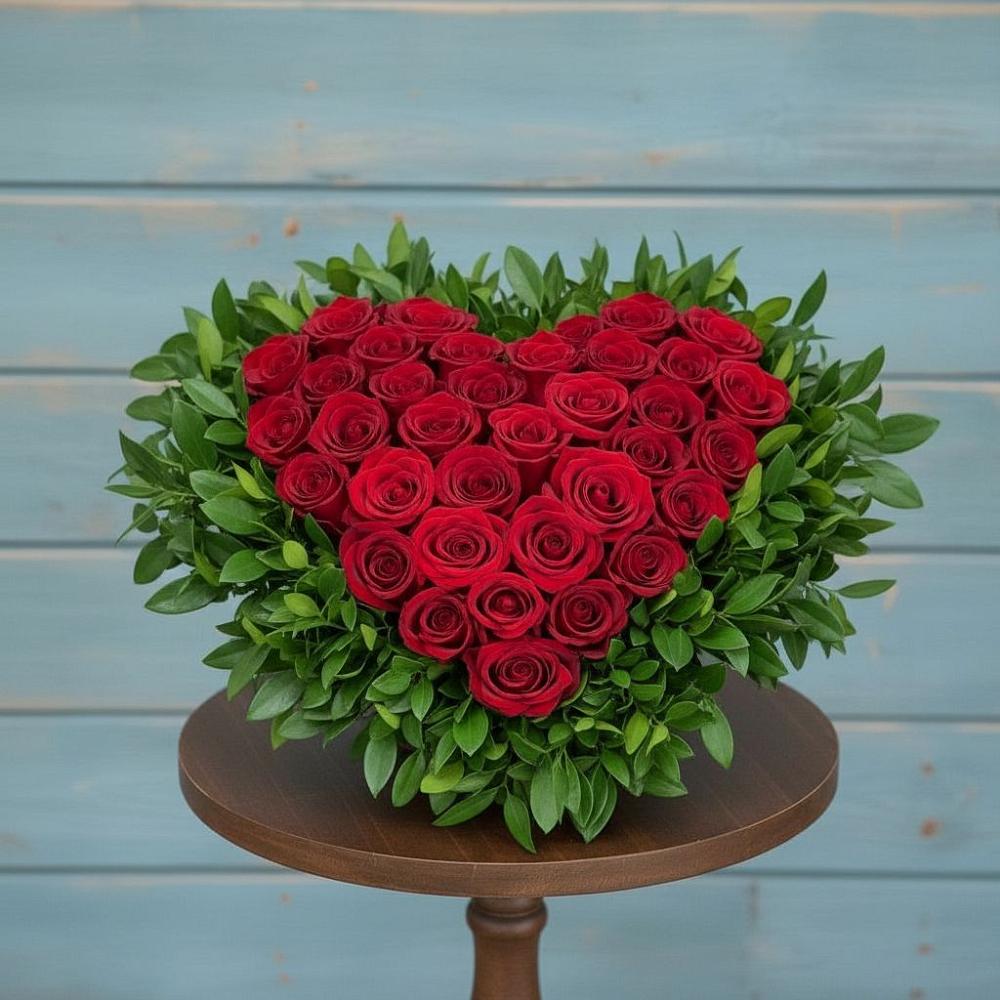 Цветочная композиция из Розы в виде сердца в Рамони