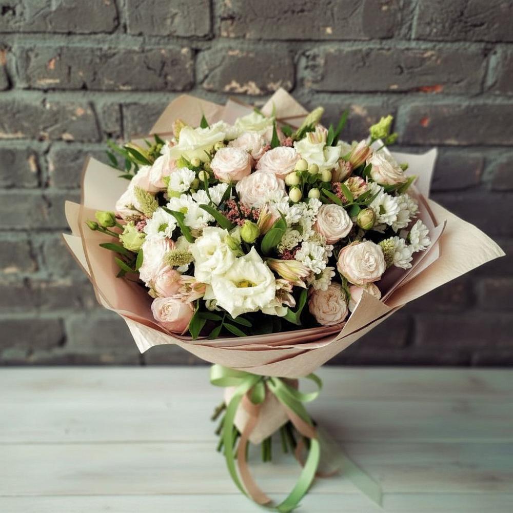 Букет цветов из: Альстромерии, Розы и Хризантемы в Рамони