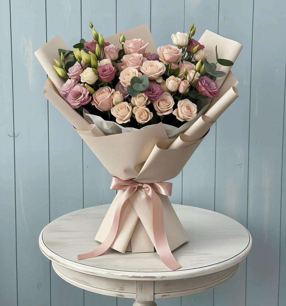 Букет цветов из: Розы и Лизиантусы в Рамони