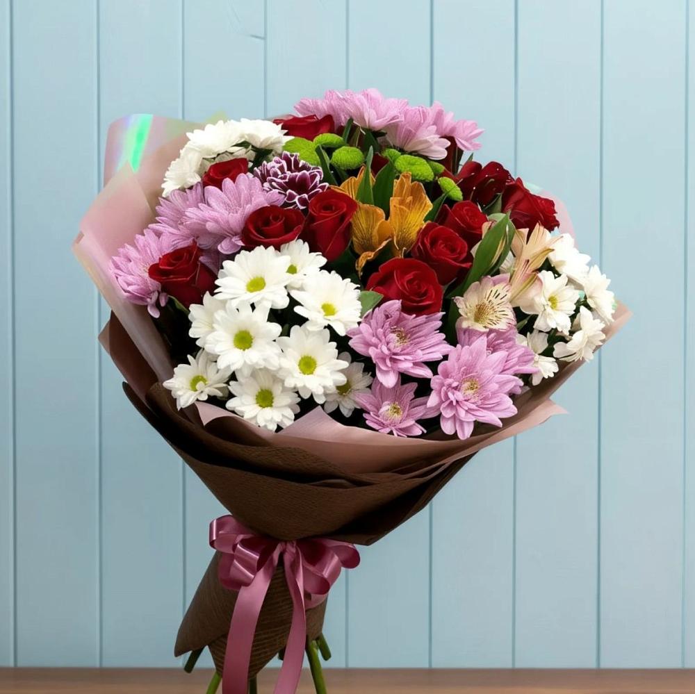 Букет цветов из: Розы, Хризантемы и Альстромерии в Рамони