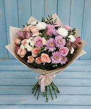 Букет цветов из:  Хризантемы, Розы и Альстромерии #REPLACE_PRED# Рамони